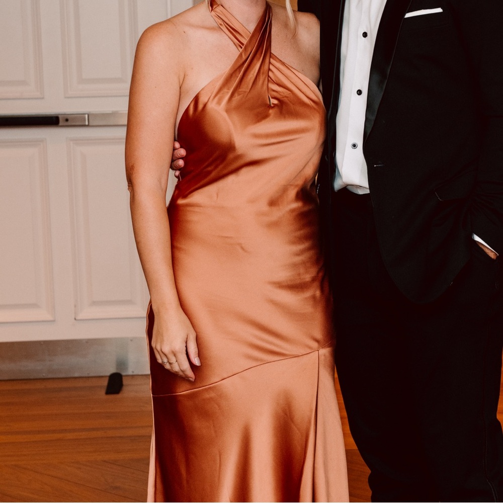 Athena Satin Halter Dress in Copper